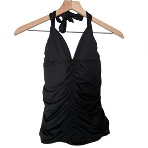 Athleta Black Ruched Halter Tankini Swim Top